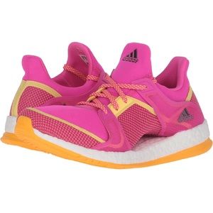 adidas womens pink and neon pureboost cross training shoe sneaker 10.5